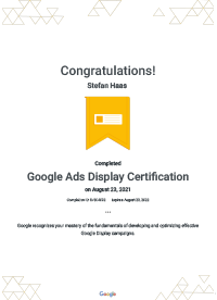 Stefan Haas - Google Ads Display Zertifikat